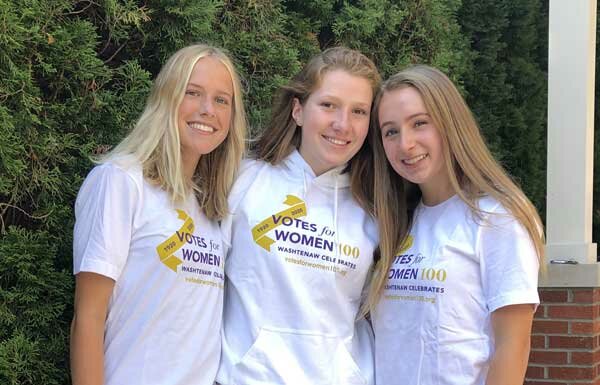 girls in votes for women t-shirts